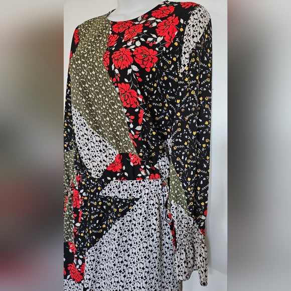 Libby Edelman Black and Red Floral Midi Dress Long Sleeves Size S - Picture 3 of 15